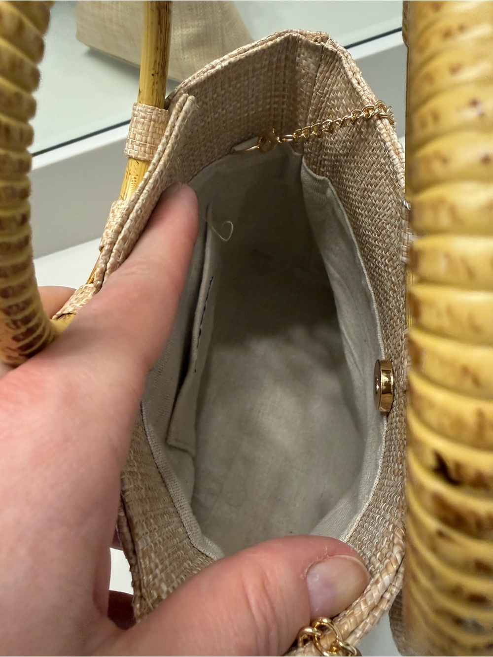Tommy Bahama Beige Mini Tote with Bow and Bamboo Handles - Picture 9 of 12
